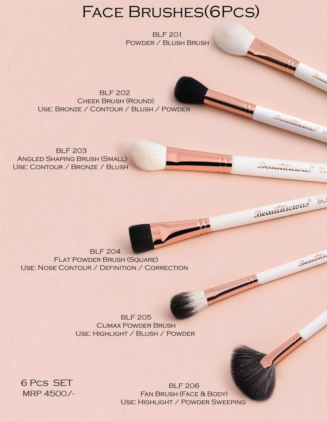 6 Piece Face Makeup Brush Set